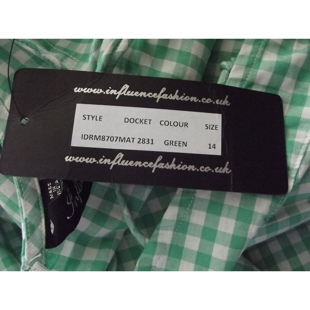 Influence Dress Womens 14 Midi green white gingham check puff sleeve lace up - Picture 7 of 15